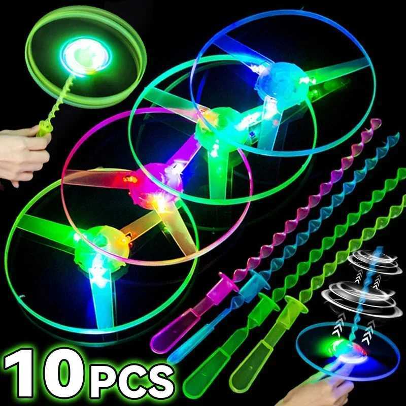 LED Luminous Bamboo Dragonfly Flying Saucers with Light Outdoor Night Shooting Helicopters Flying Toys Kids Birthday Party Props W250528