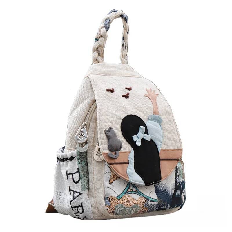 Fashion 3D National Embroidery Women High Quality Linen Female Daypack Lovely Girls Shopping Travel Backpack SAC
