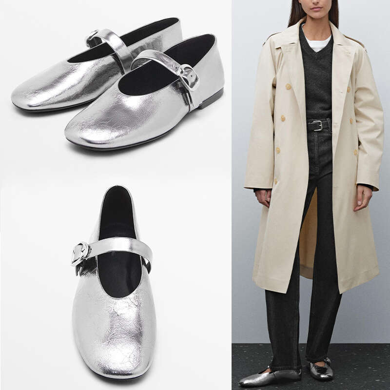 French Style 2025 Spring New Silver Buckle Decorated One-Strap Simple Flat Ballet Shoes115035508