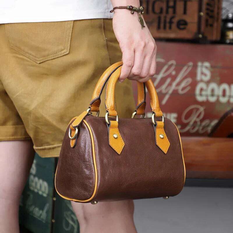 Classic Boston Shoulder Bags For Women Crossbody Shopper Fashion And Vintage Genuine Leather Ladies Female Handbags