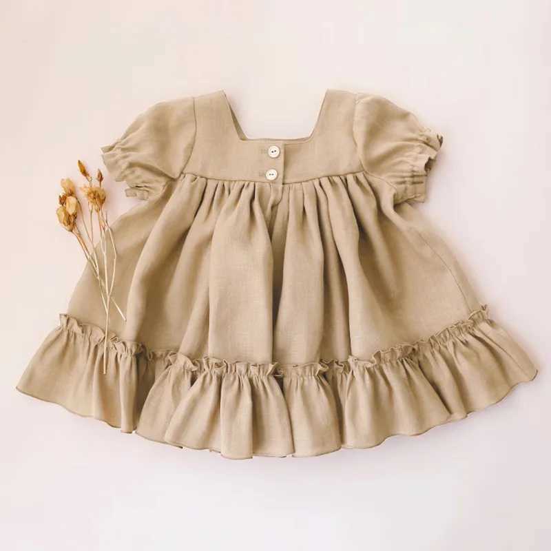 Baby Girls Cotton and Linen Dress Summer New Style Button Casual Loose Baby Dresses Kids Baby Short Sleeve Clothes X250528