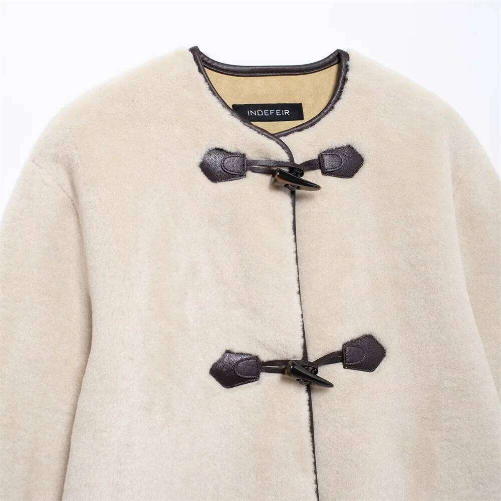 autumn new women's casual fashion slim fit commuting versatile design with rope knot decoration fur coat