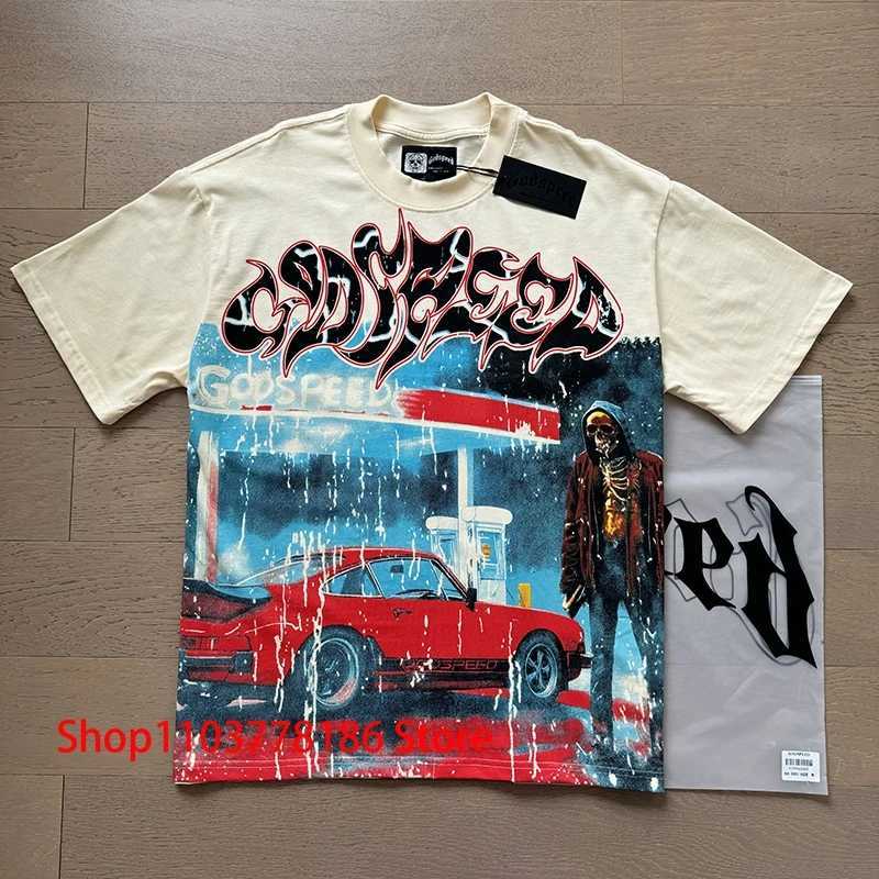 Harajuku Hip Hop GOD SPD T-shirt Car Skeleton Print Strtwear Men Women Loose Casual Summer New Godspd Short Slve TsC250418