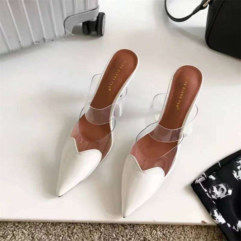 PVC Women Mules Pointed Toe Slip On Patchwork Hearts Patent Leather Elegant Thin High Heel Lady Pumps