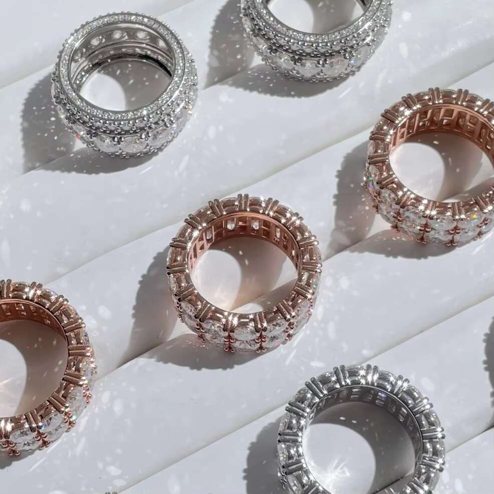 Punk Hip Hop Rotary Stackable Diamond Spining Band 925 Silver Ice Out Men Ring VVS Moissanite Diamond Ring