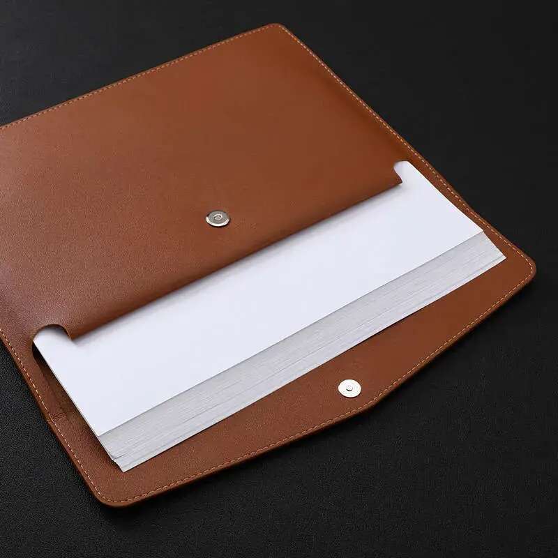 Leather File Folder Large Capacity Document Bag Business Briefcase Magnetic Button Waterproof Laptop Cases Office Organizer