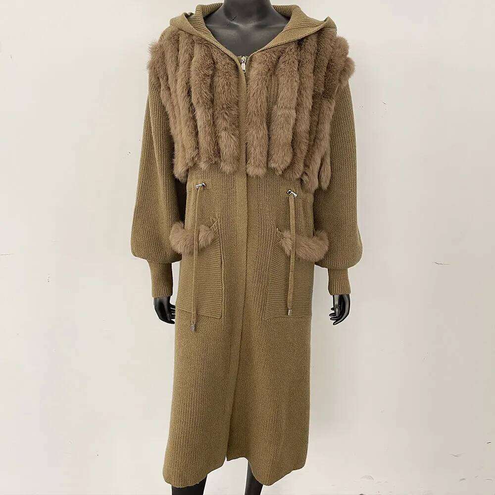 Knitting Women Autumn Oversize Loose Coat Real Fox Fur Knit Cardigan Lady's Fashion Long Sweater