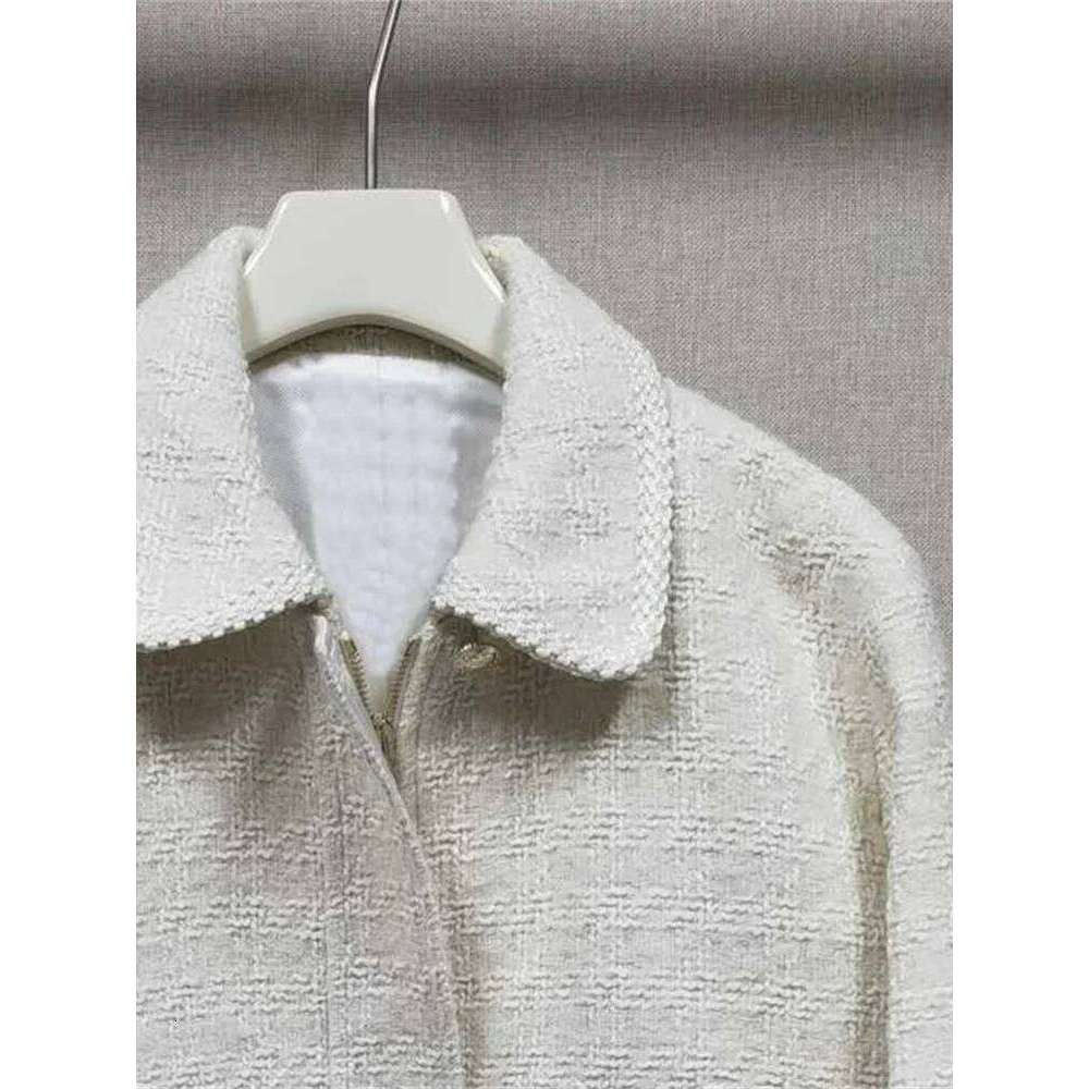 Women's Woven Tweed Coat Zipper Turn-down Collar Long Sleeve Pockets 2025 Spring Female Short Jacket