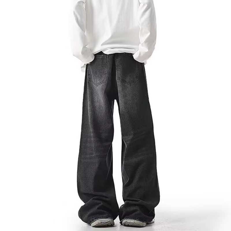 New Men Vintage Wash Jeans Male Fashion Baggy Straight Wide Leg Casual Denim Trousers Popular Brand High Strt Long PantsC250528