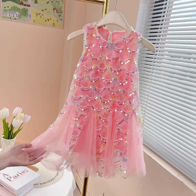 Kids Girl Princess Little Mermaid Costume Fancy Birthday Party Prom Luxury Sequins Pearl Neck Formal Occasion Dresses Carnival X250528