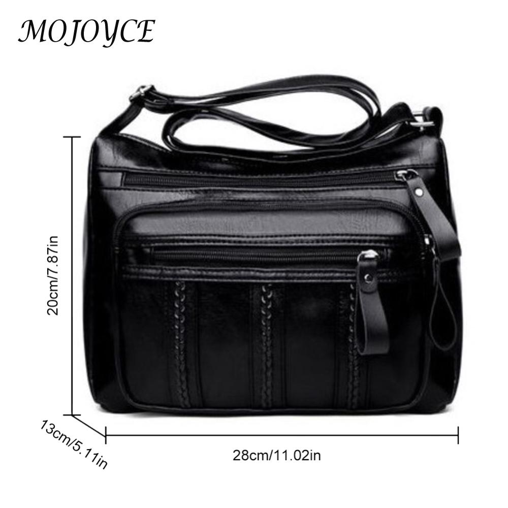 Soft Leather Women Solid Crossbody Bags Braided Multi Pocket Shoulder Handbags