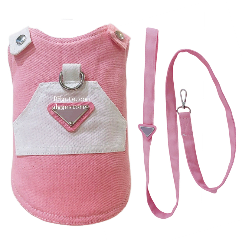 Designer Dog Clothes Lightweight Dog Shirts Breathable Denim Sleeveless Vest Summer Pet T-Shirts with Leash Puppy Sweatshirt Outfits for Small Dogs Boy Girl Pink 327