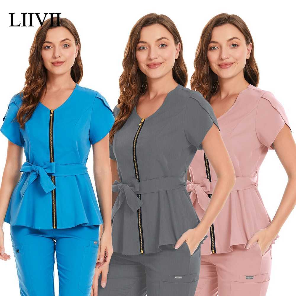 Fashion Korean Style Women Workwear Scrub Tops Medical Uniform Surgery Scrubs Shirt Short Slve Pet Shop Doctor Nurse Uniform X250528