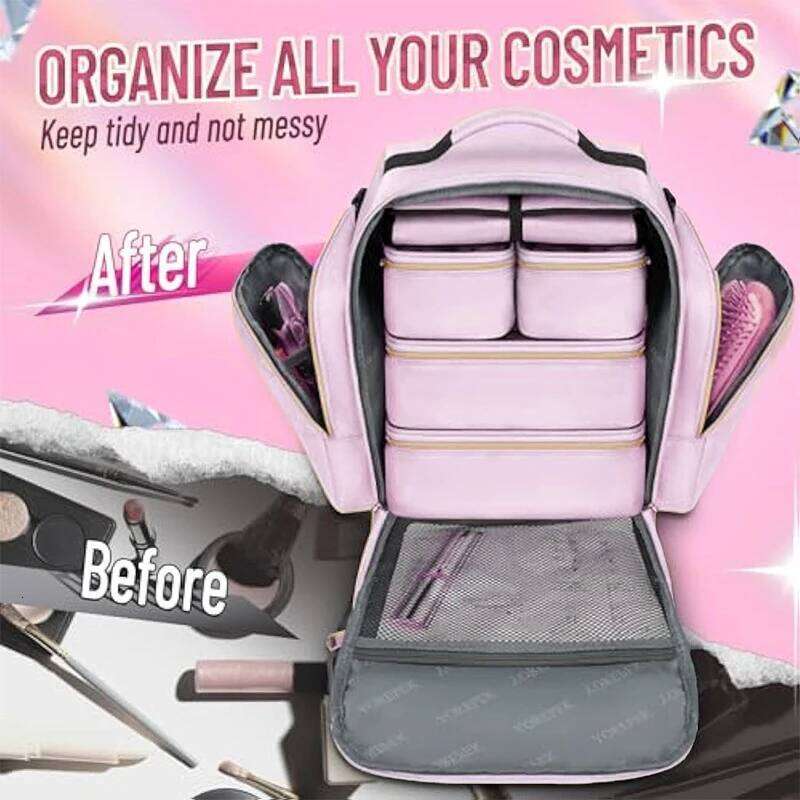 Pink Professional Manicure Suitcases Large Capacity Case Multi-Layer Jewelry Storage Bag Removable Makeup Backbag