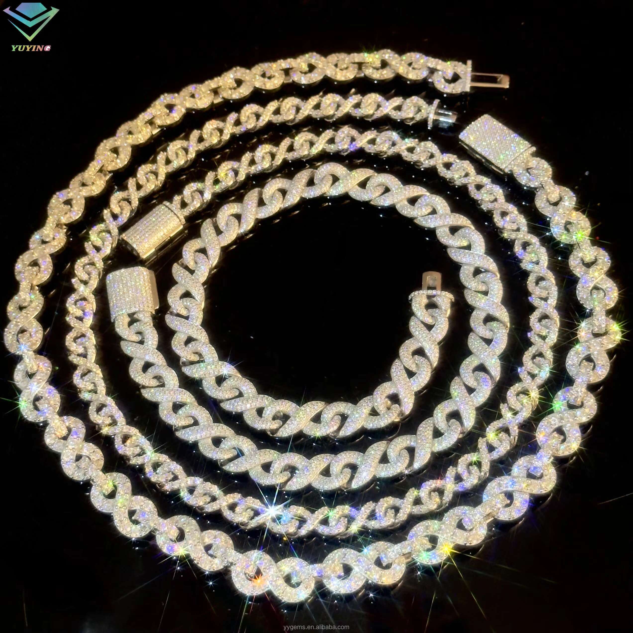 Custom Wholesale Drop Shipping 18K Gold Plated Hip Hop Infinity Chain VVS Moissanite Diamond Iced Out Necklace Link Chain