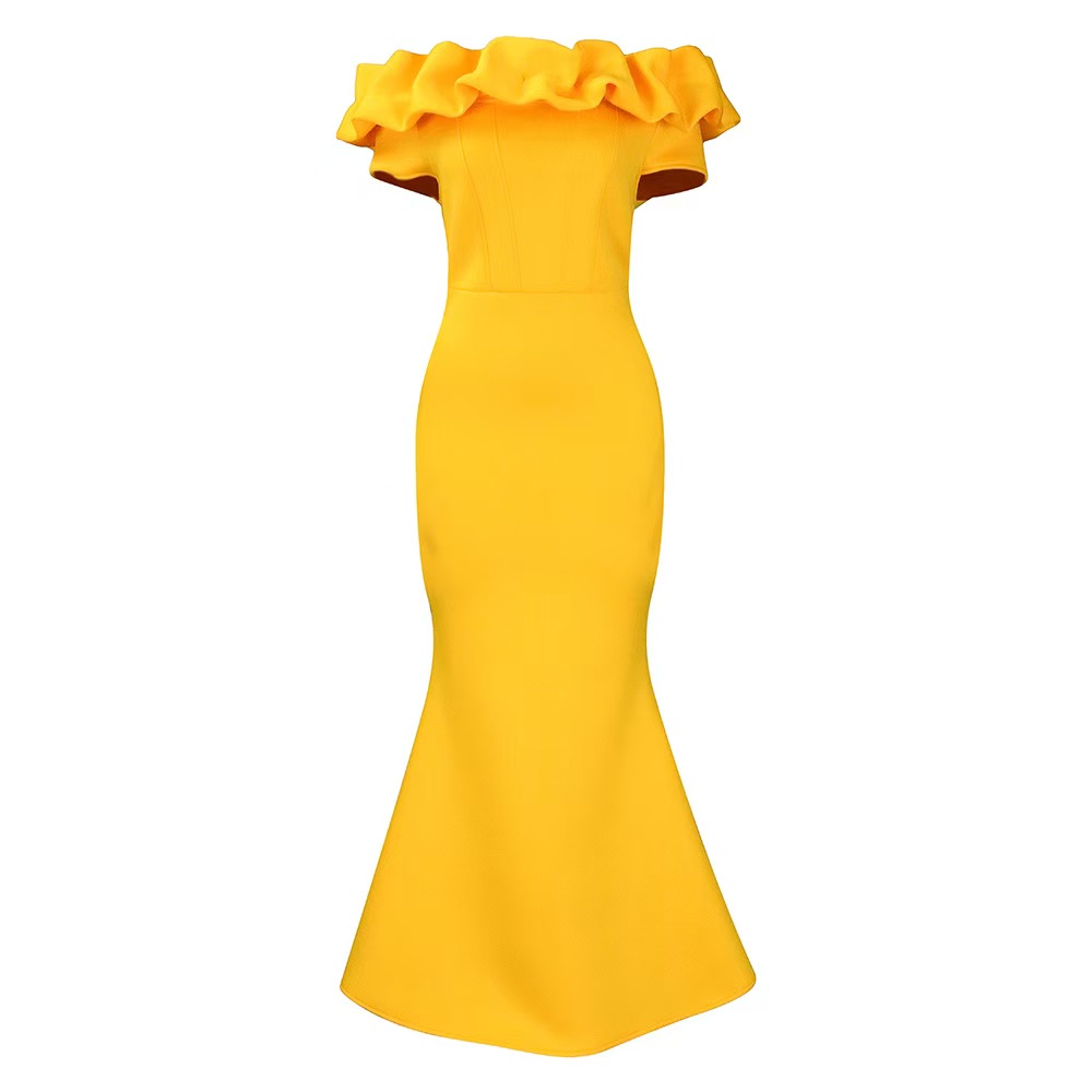 2025 new solid color long dresses fishtail dresses with ruffle trim slim fit skirts Elegant Evening Gowns for Women