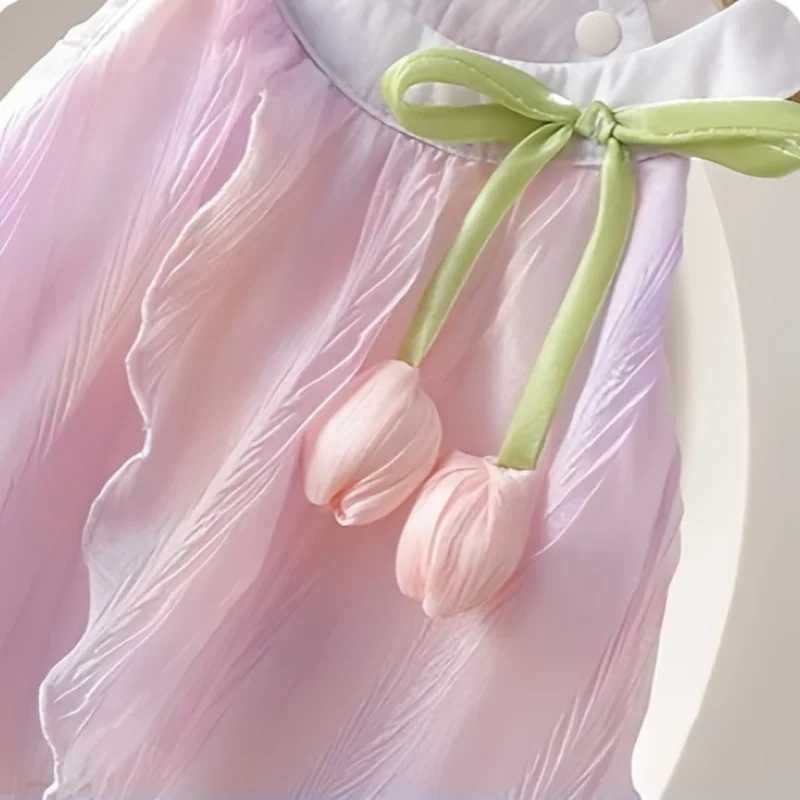 Adorable Baby Girls Tulip Decor Inspired Iridescent Halter Sling Princess Romper Dress Soft and Soft for 0 - 2 Y girls dress X250528