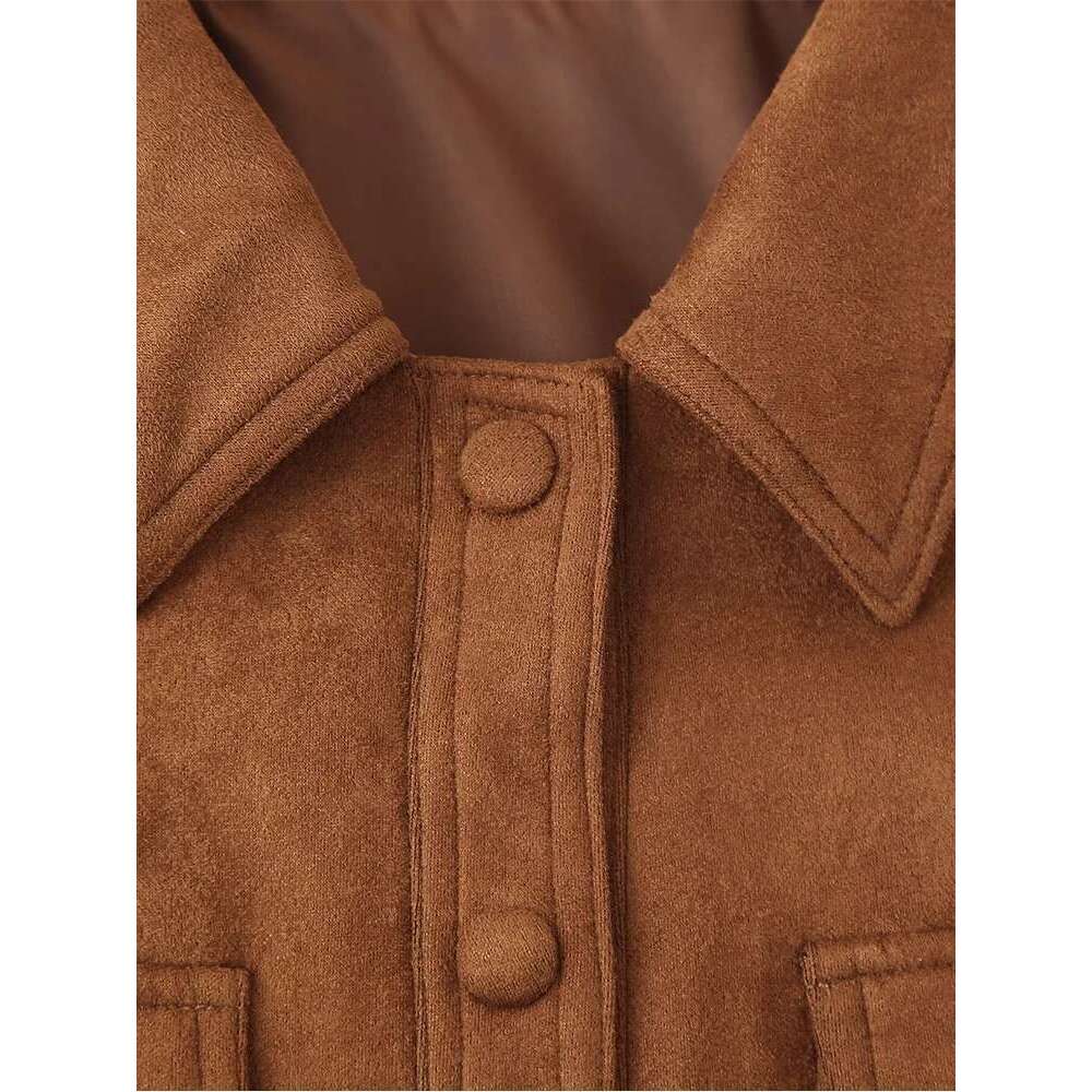 Autumn and Winter American Retro Casual Fashion Versatile High-End Style Western Slim Brown Jacket for Women