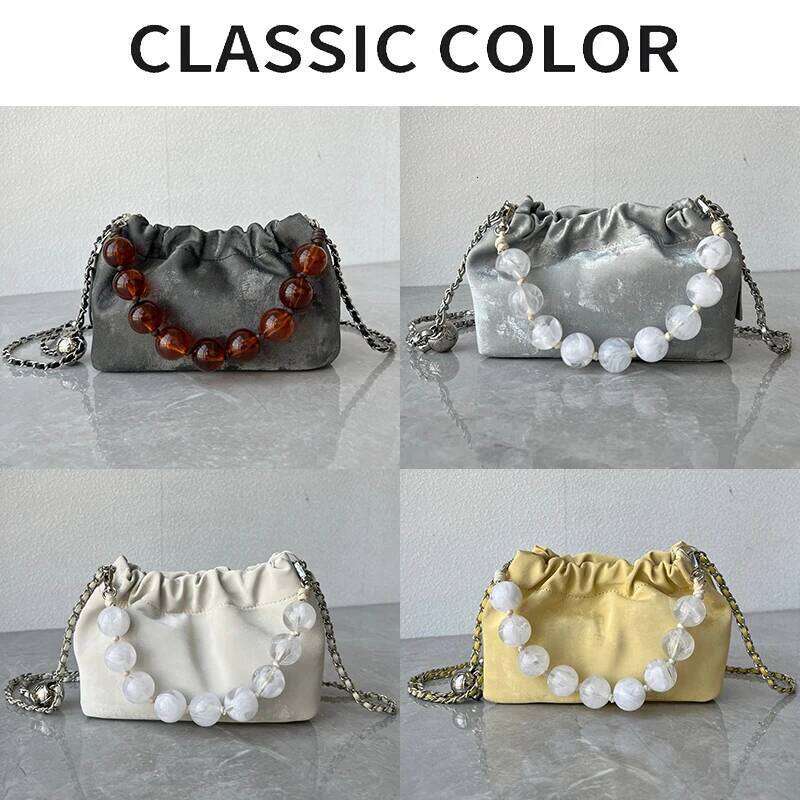 2025 New Women Chain Messenger Female Soft Split Leather Fashion Bucket Shoulder Bag Lady Casual Crossbody Pearl Dumpling Bags