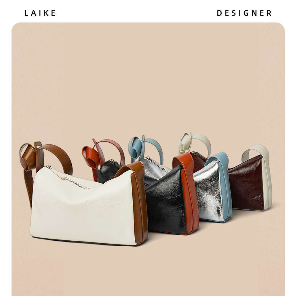 2024 New First Layer Oil Wax Cowhide Crossbody Korean Style Niche High-end Pillow Single Shoulder Women's Bag