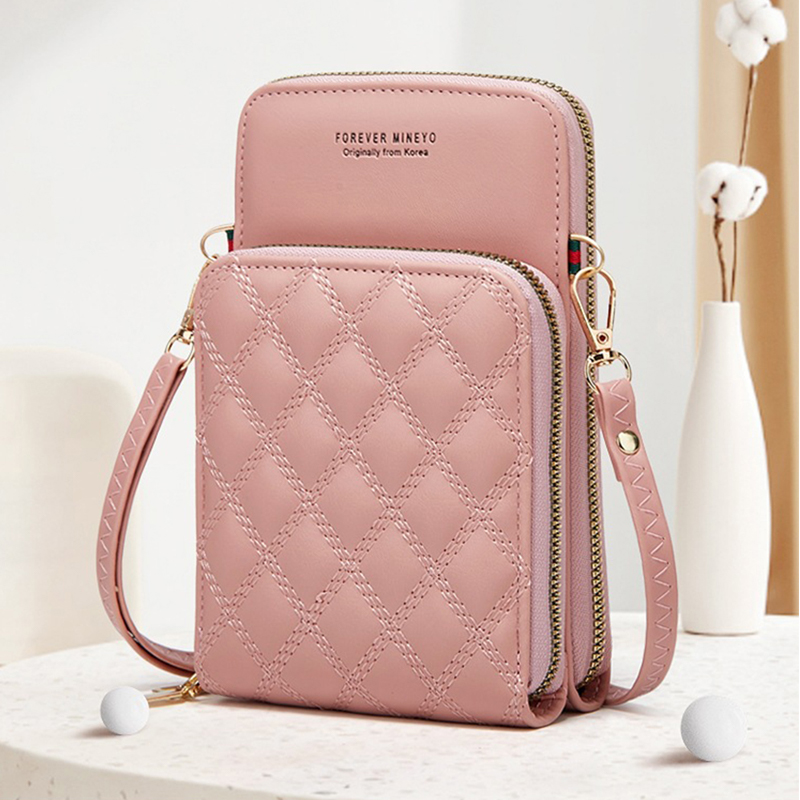 Buylor Diamond Lattice Cell Phone Purse Bags of Women Soft Leather Women Bag Wallet Large Capacity Female Crossbody Shoulder Bag