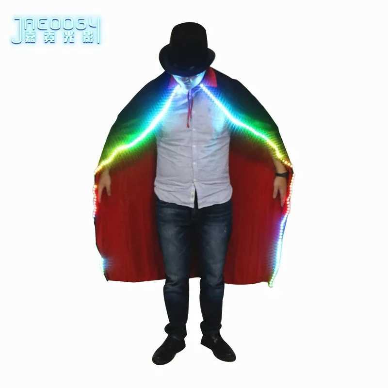 Rainbow LED lights up mens clothing colorful and shiny black cloaks carnival carnival attire role-playing costumes W250528