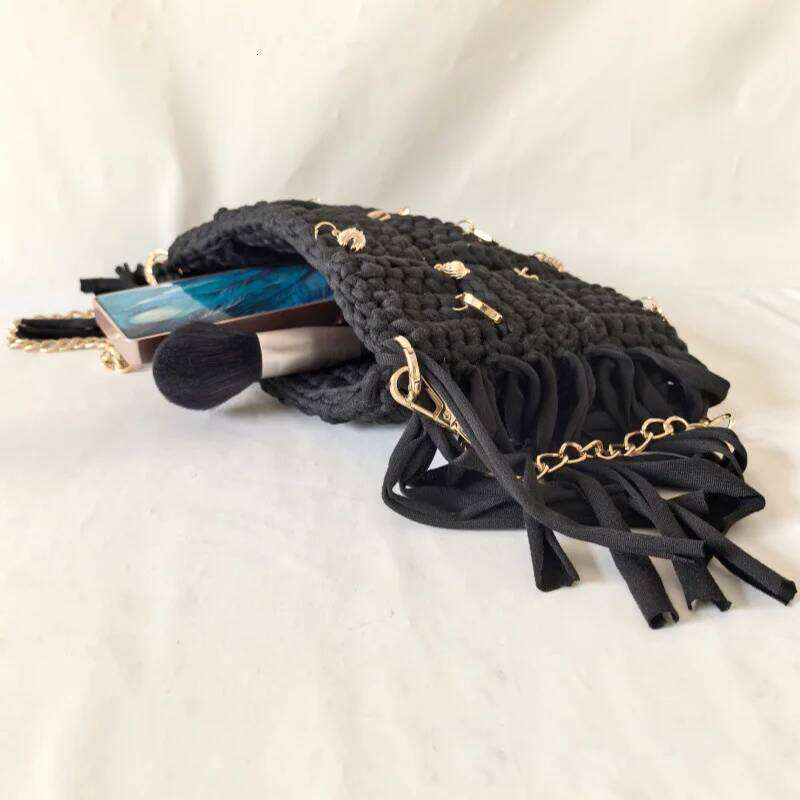 Handmade Crochet women's Shoulder Elegant Sling with Tassel for Ladies New Arrival in Style Trendy black Bag