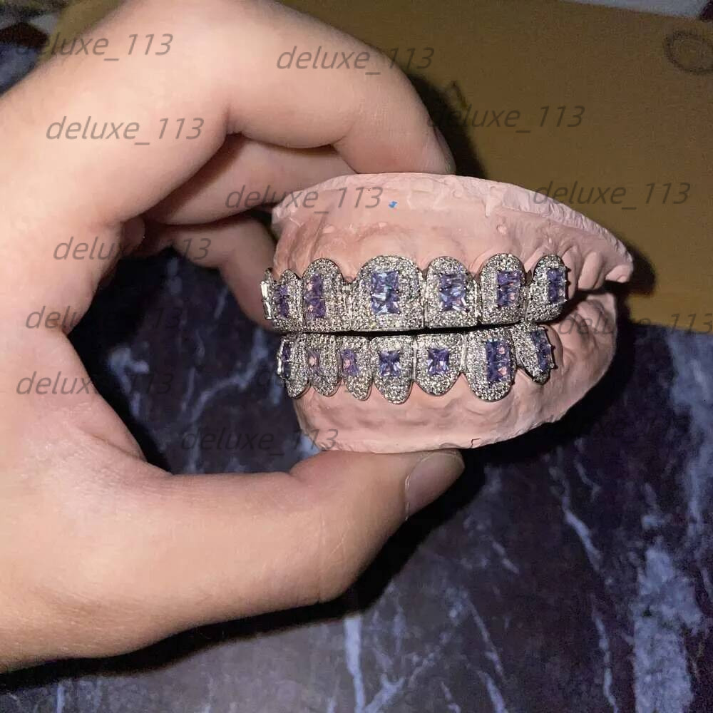 Sparkle Custom Made Hip Hopiced Out Sterling Sier Grills Gold Jewelry Zigzag Setting Vvs Moissanite Teeth Mouth Grillz