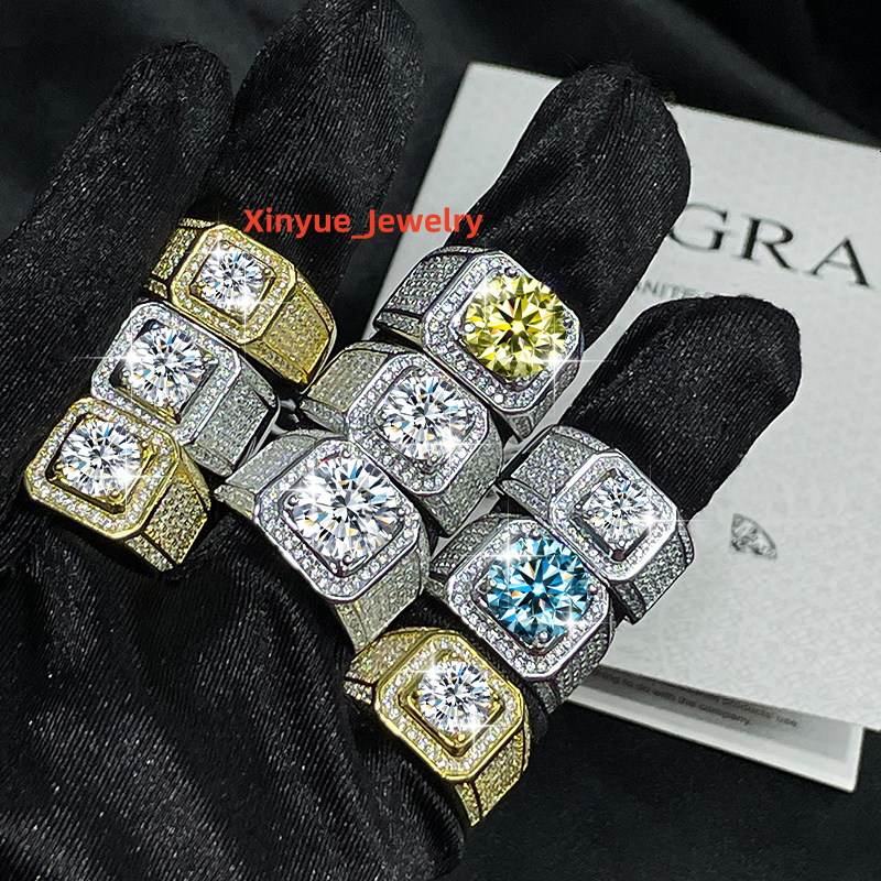 Ashabell 18K Moissanite Ring for Men 3Ct Moissanite Engagement Wedding Ring 925 Sterling Silver Square Round Brilliant Cut