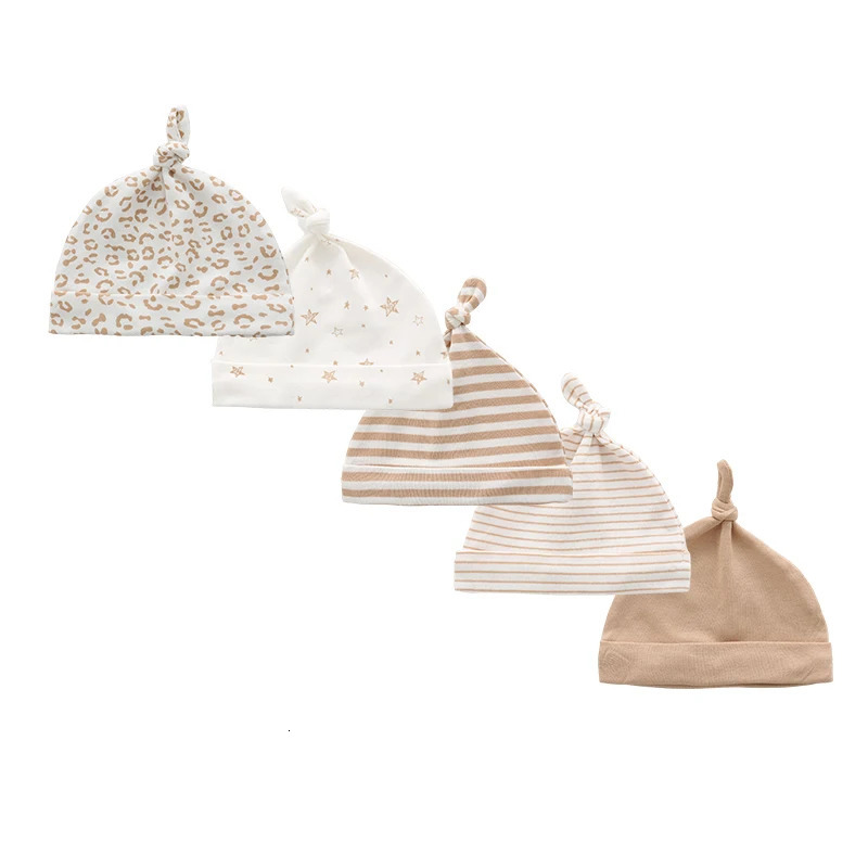 Kiddiezoom 5Pcs/Lot Cartoon Unisex born Boy Girls Hats Cotton Soft Elastic Infant Bonnet Caps Accessories 250528