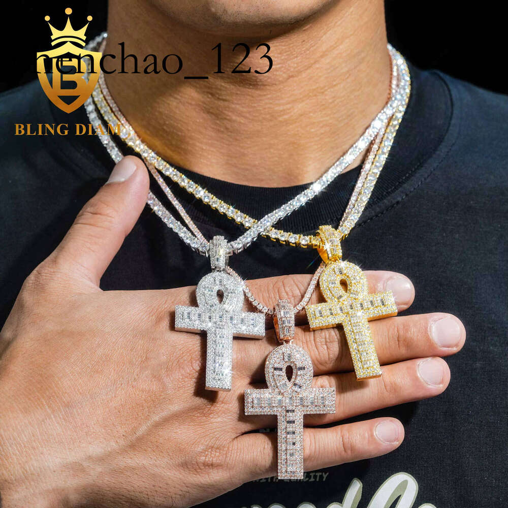 Solid Sterling Sier Moissanite Cross High Quality Iced Out Hip Hop Pendant for Tennis Chain Necklace