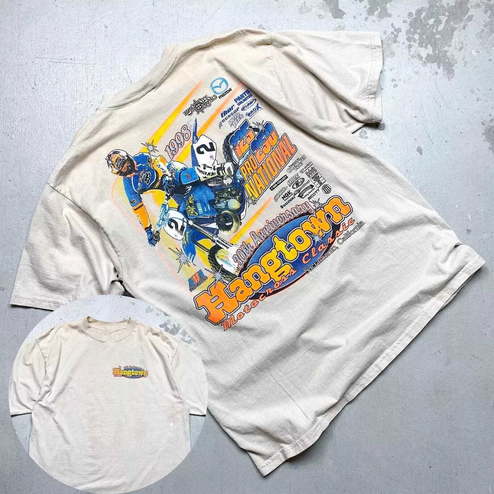 Vintage 1998 Hangtown Motocross T-Shirt Cotton Unisex Size S-4XL Mens T-Shirt Black Casual Crew Neck Cotton T X250528