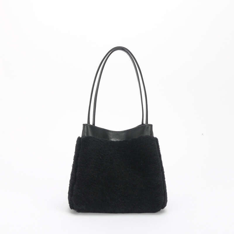 for Women New Genuine Leather Plush Niche Cute Lamb Wool Bucket Autumn Winter Fashion Handbag Shoulder Bag
