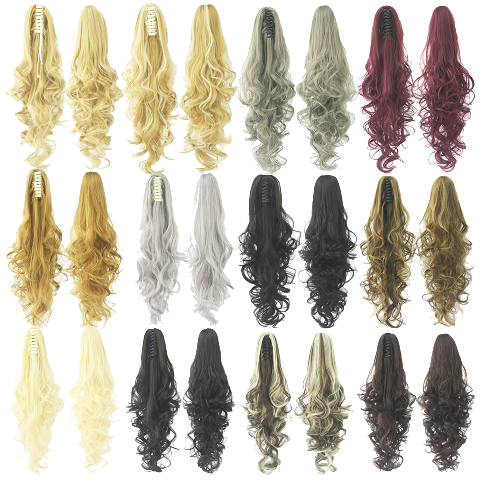 LeeWin Single Color Ponytail Extension Claw Clip in Curly Wavy Ponytail Hair Extensions Synthetic Hair Pieces for Women Pony Tail