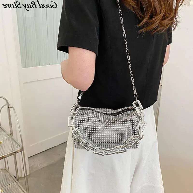 Women Bg Shoulder Bags Rhie Handle Clutch Sier Chains Bag Evening Wedding Wallets Crystal Handbags