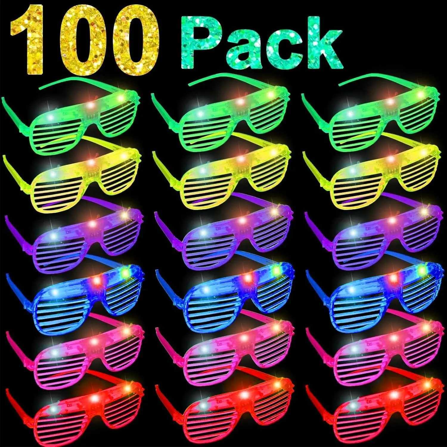 100-Pack Glow Sticks Glasses LED Sunglasses Glow in the Dark Party Favors for Concert Birthday Graduation Fiesta Pool W250528