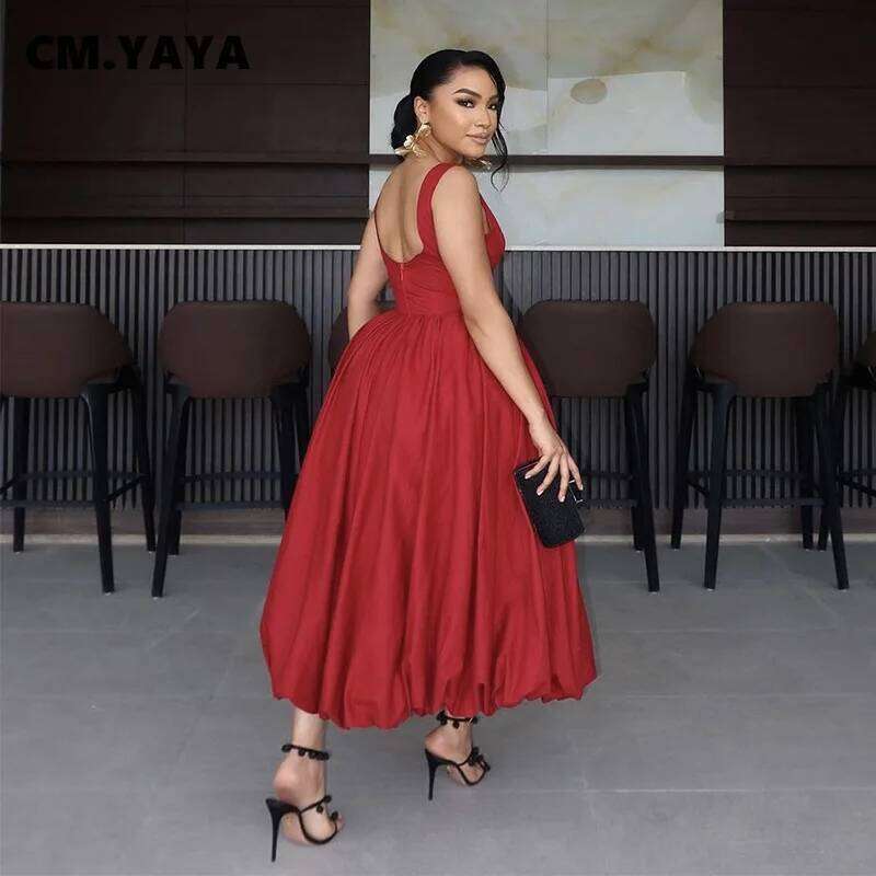 Women Sleeveless O-Neck Bubble Big Swing Long Maxi Dress 2025 Holiday Beach Evening Sexy Girl Party Dresses Vestidos