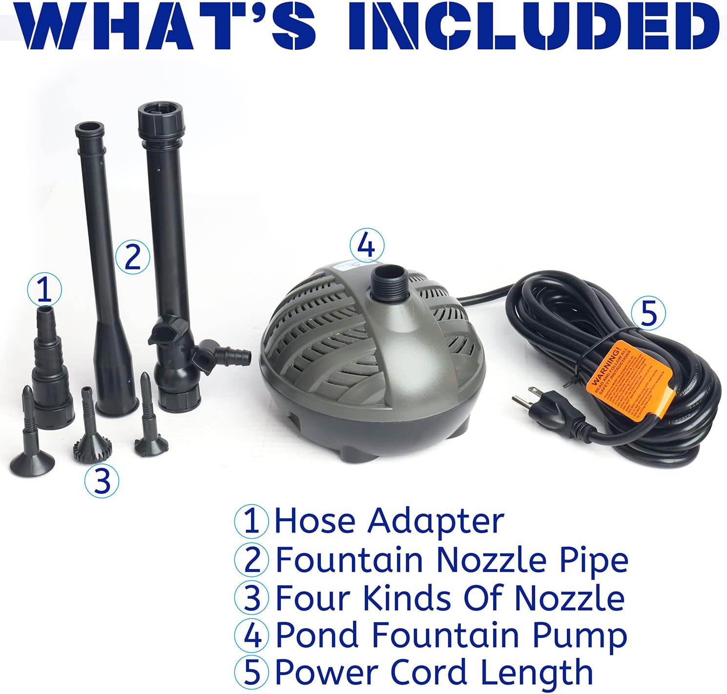 HSP2500N Submersible Water Pump With Fountain Jets - Pond Pump - Submersible Pump - Water Fountain Pump - Aquarium Pump (660GPH Turtle shell)