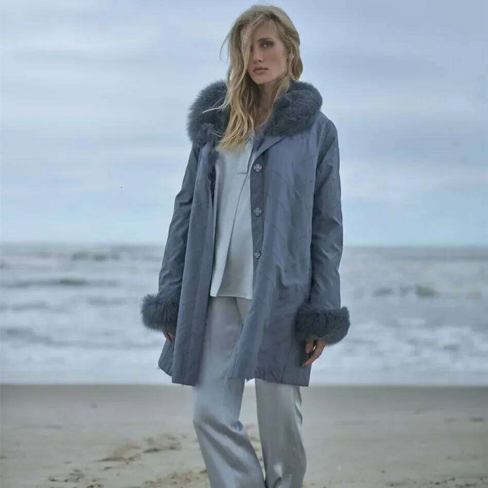 Women Winter Long Fox Fur Coat Jacket New Warm Double Side Parka Ct262