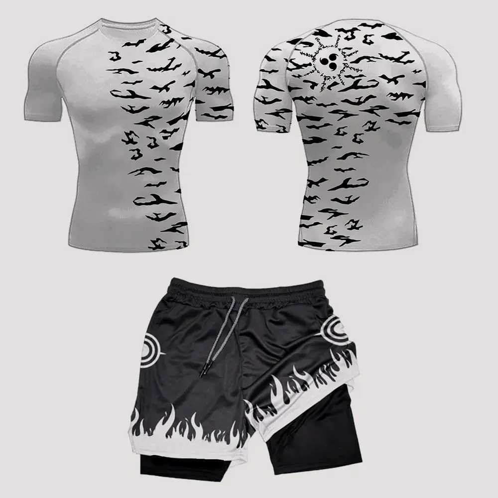 Mens Tracksuit Two Pieces Sets Anime Print Sport Suit Joggers T Shirt+shorts Mens breathable Casual Sportswear X250528