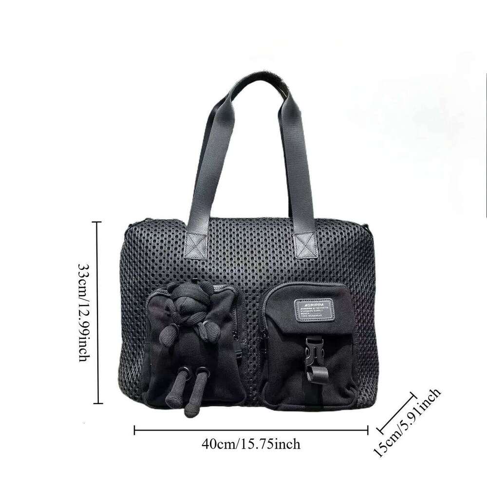 Ladies' Fashionable Mesh Splicing Casual Handbag With Multiple Pockets, Teddy Bear Doll, Single Shoulder Diagonal Cross Bag