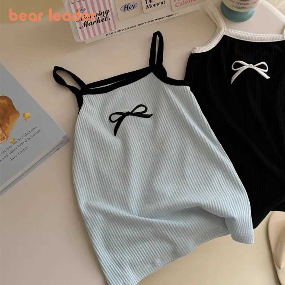 Bear Leader Summer Sweet and Fashionable Baby Pink Dress Strap Square Collar Bow Print Dresses for Girls Casual Easter Clothes X250528