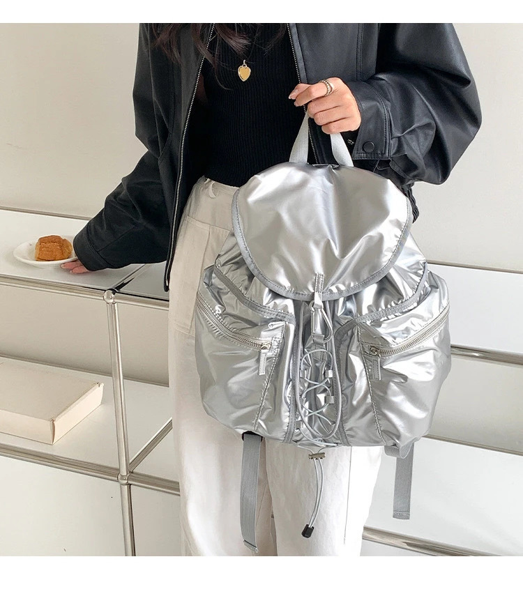 Miyagawa Shoulder Bag for Women Korean Niche Silver College Student Backpack 250527