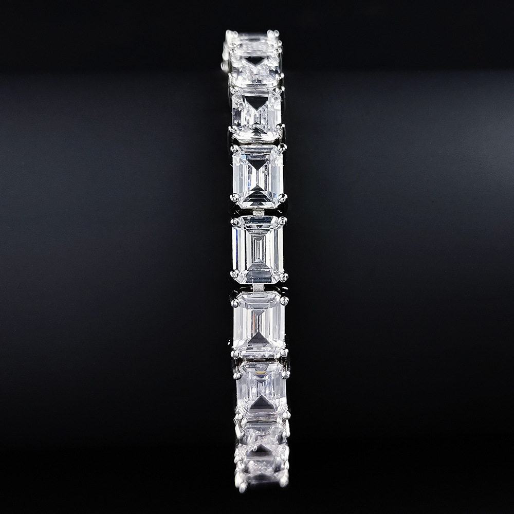 Europe and America Ins Top Sell Luxury Jewelry 10KT White Gold Fill Emerlad Cut 5A Cubic Zircon CZ Diamond Gemstones Party Women Stack Wedding Bracele