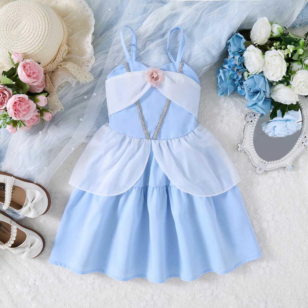 Sling Summer Dress Children Baby Girls Lace Up Princess Suspenders Dresses For 1-10 Years Cool Ventilated Kids Clothes X250528