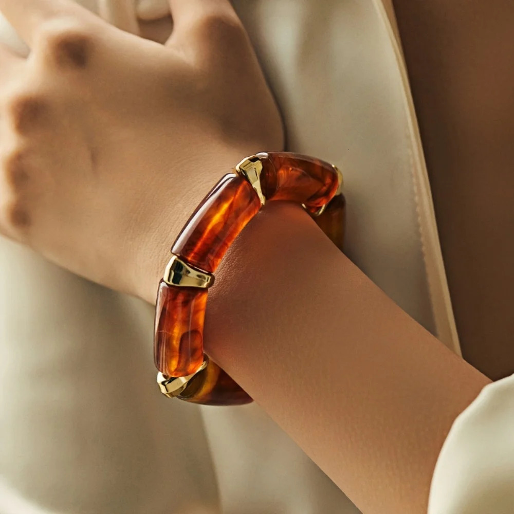 Retro Amber Color Acrylic Bracelet Marble Texture Resin For Women Fashion Party Jewelry Accessories Wholesale 250517