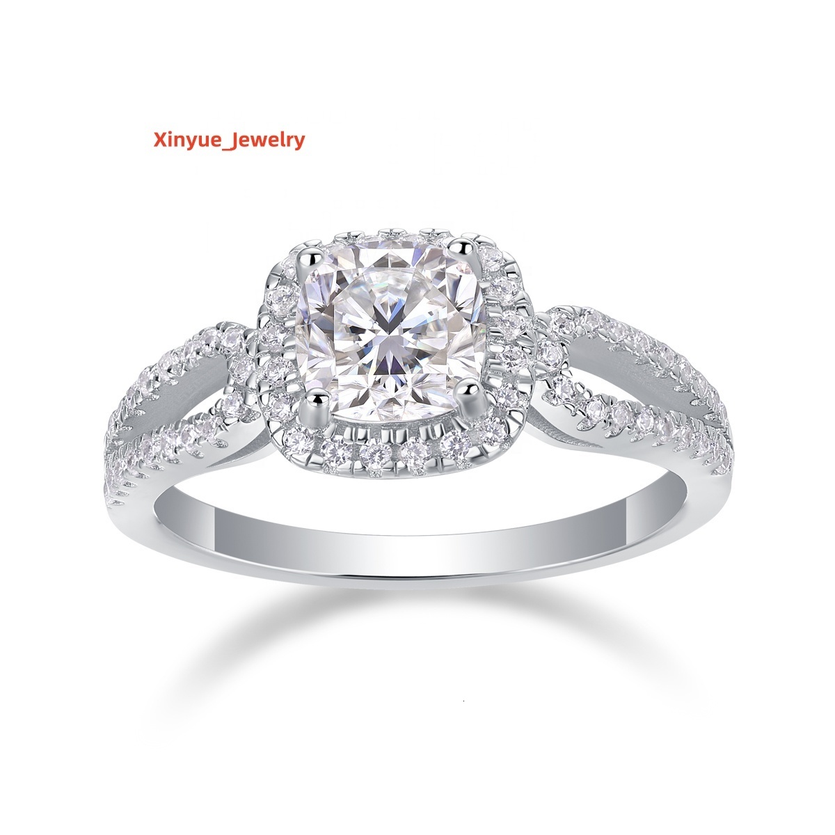 VANFI Ladies 925 Sterling Silver Square Moissanite Jewelry Ring