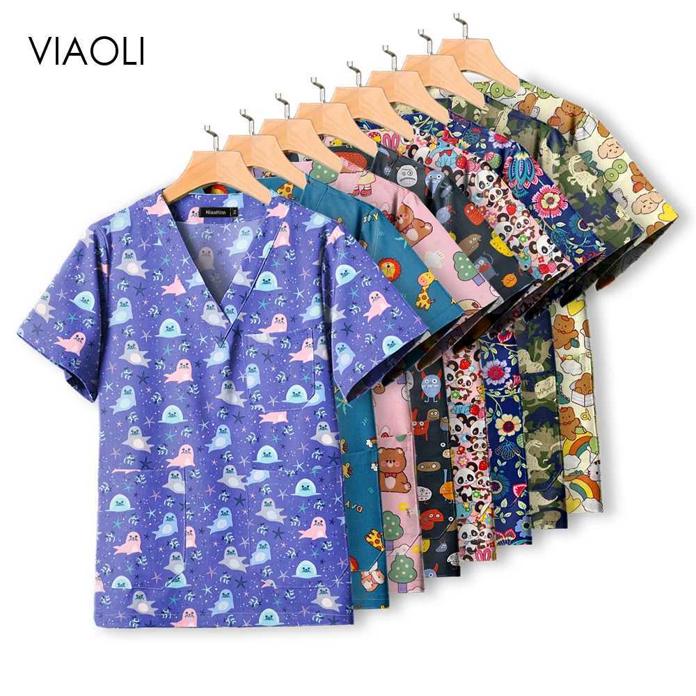 Unisex Women Medical Scrub Tops 100%Cotton Scrub Tops Medical Uniforms Veterinary Dental Work Wear Nursing Accessories X250528