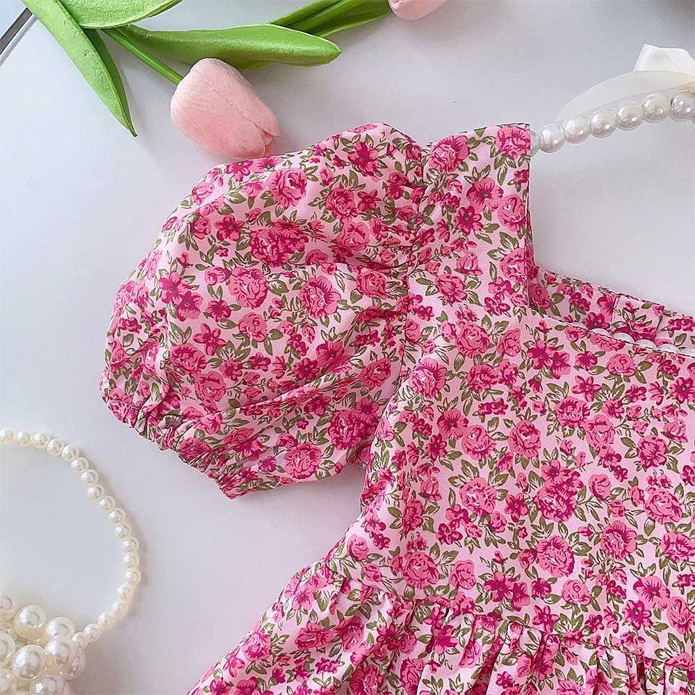 Summer New Dress for Girls Solid Color Girl Dress Fashion Floral Square Collar Childrens Dress Childrens Wear X250528