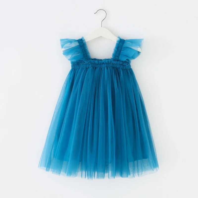 Summer Dress for Baby Girl Sling Sleeveless Square Collar Yellow Purple Pink Blue Green Mesh Princess Dress Child Clothing E2200 X250528